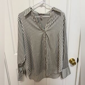 H&M Striped Long Sleeve Satin Blouse Size L
